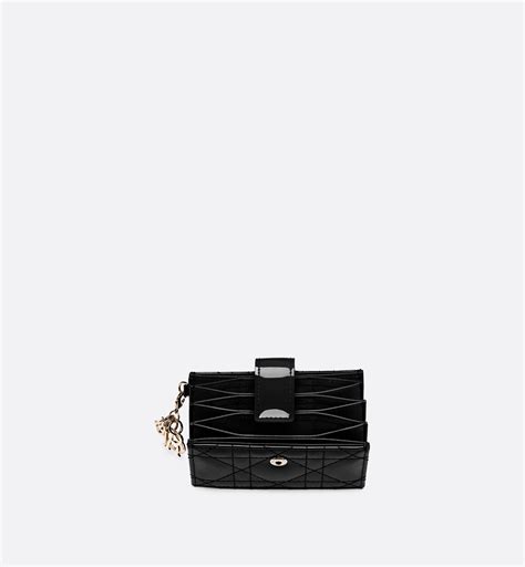 lady dior multi card holder in black patent calfskin price